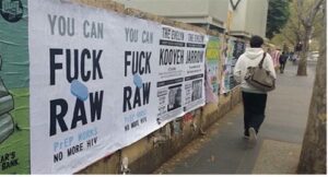 An image from the guerrilla poster campaign that appeared in Melbourne in September 2015. The poster reads, ‘YOU CAN FUCK RAW. PrEP WORKS. NO MORE HIV’.